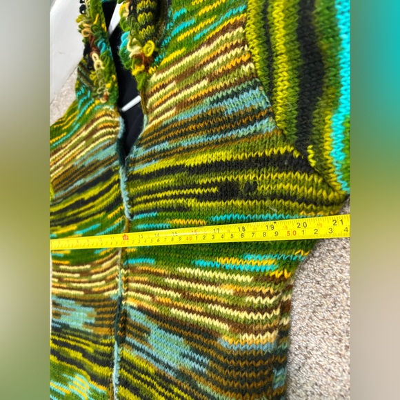 100% Wool Jacket Chunky Pixie Hood Knit Unisex Boho Fleece Lined Warm Cardigan - Picture 3 of 11